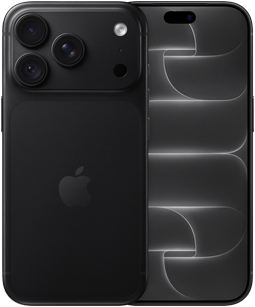 iPhone 18 Pro, face arrière, couleur noir, système caméra Pro Fusion dans la partie supérieure, logo Apple au centre, face avant, écran intégral