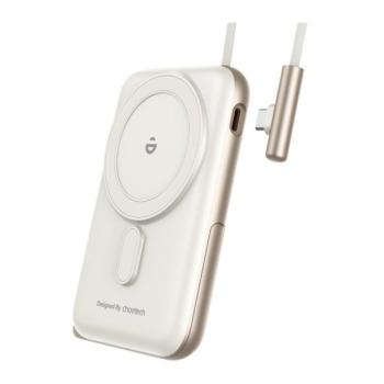 Batterie externe portable Choetech MagSafe 10 000 mAh avec support et câble USB-C (blanc)