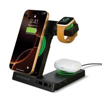 Support de recharge sans fil pliable HyperGear 6 en 1 compatible avec Samsung et Apple Watch