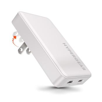 Chargeur de voyage mural ultra-mince à double port USB-C 65W avec pinces pliantes de HyperGear