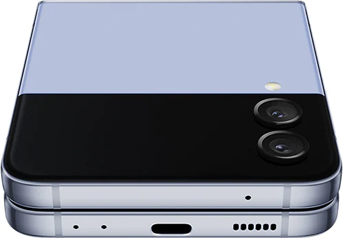 A folded Galaxy Z Flip4
					folded seen from the Front Cover with transparent layers blending in from above to represent added durability.