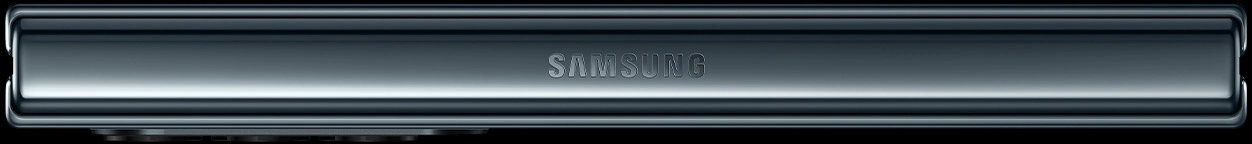 The hinge of folded Galaxy Z Fold4, made with Armor Aluminum. The Samsung logo is centered on the hinge.