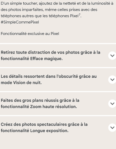 La fonctionnalité Photo nette corrige vos photos, même vos anciennes.D'un simple toucher, ajoutez de la netteté et de la luminosité à des photos imparfaites, même celles prises avec des téléphones autres que les téléphones Pixel7. #SimpleCommePixel. Fonctionnalité exclusive au Pixel